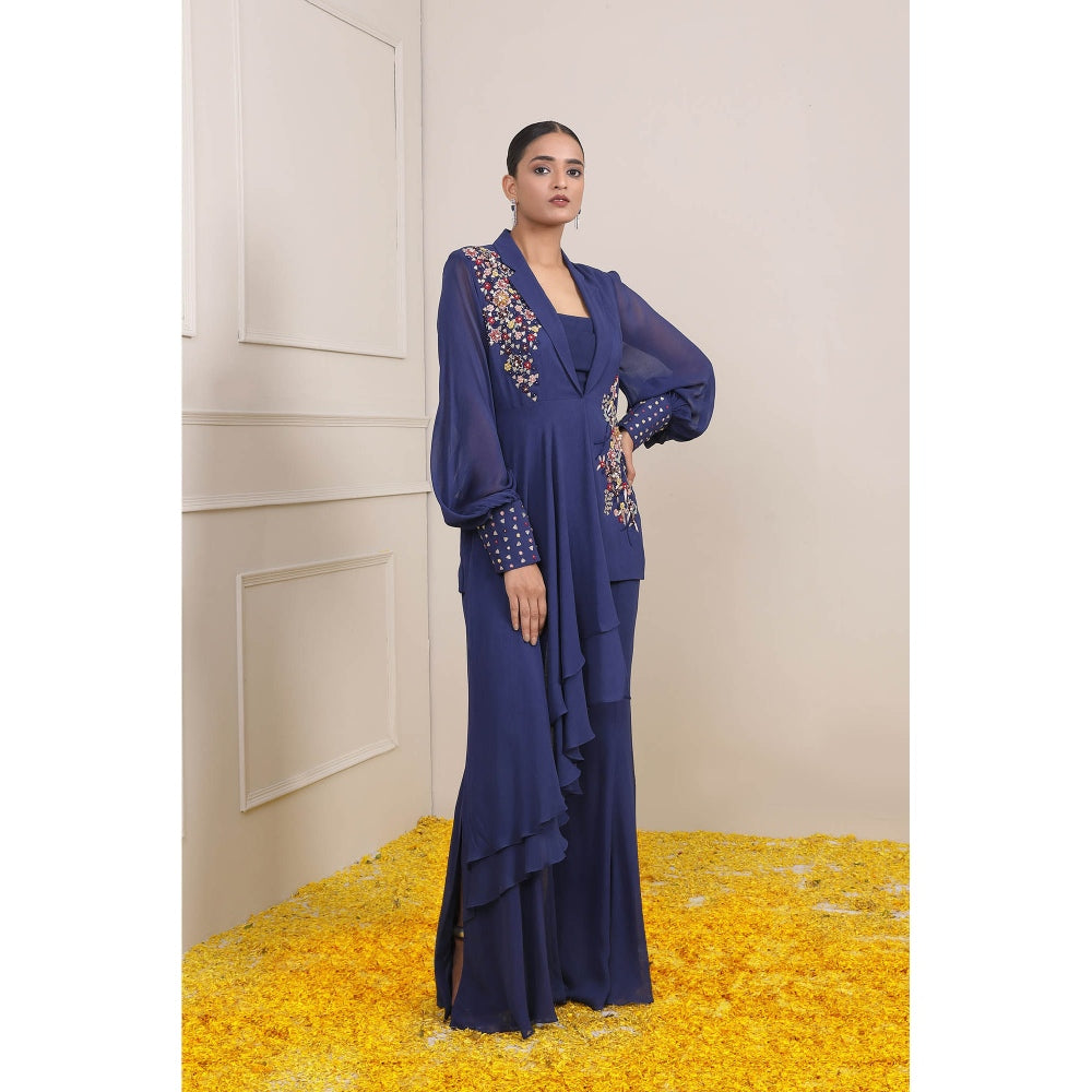 Miku Kumar Navy Blue Rabia Co-Ord (Set of 3)