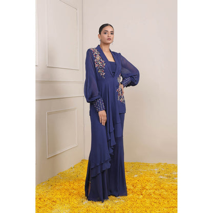 Miku Kumar Navy Blue Rabia Co-Ord (Set of 3)