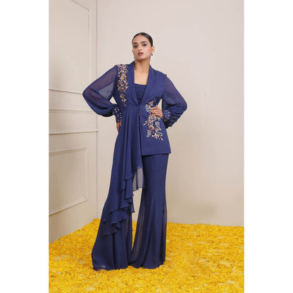 Miku Kumar Navy Blue Rabia Co-Ord (Set of 3)