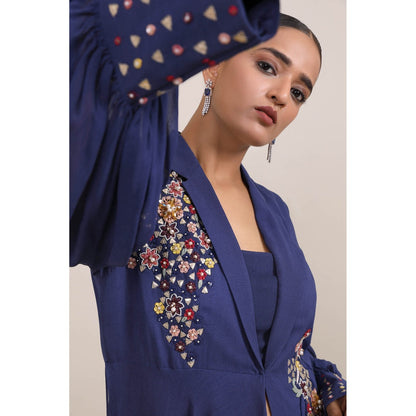 Miku Kumar Navy Blue Rabia Co-Ord (Set of 3)