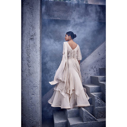 Miku Kumar Beige Ayat Blouse with Drape Lehenga (Set of 2)