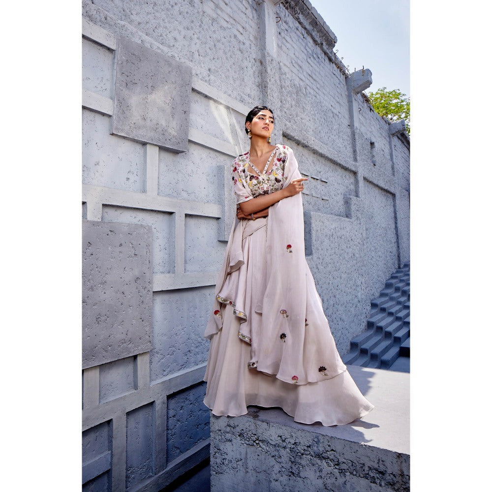 Miku Kumar Ivory Anahira Cape with Skirt and Blouse (Set of 3)