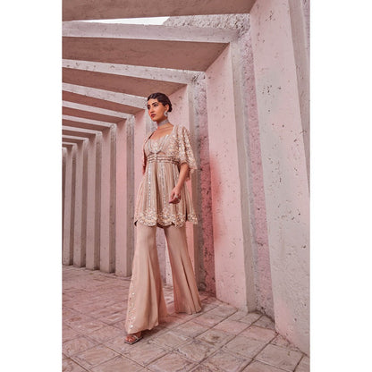 Miku Kumar Pink Sitara Indo Western Tunic with Sharara and Cape (Set of 3)