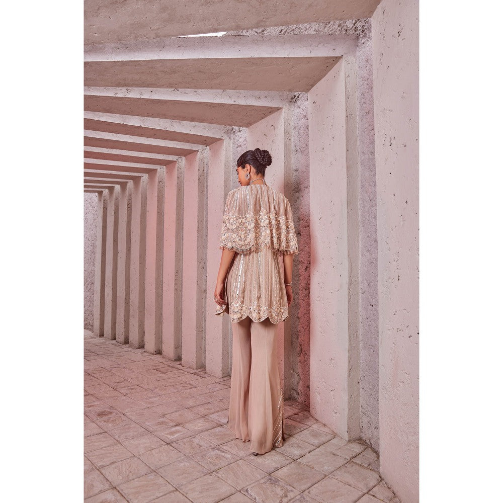 Miku Kumar Pink Sitara Indo Western Tunic with Sharara and Cape (Set of 3)