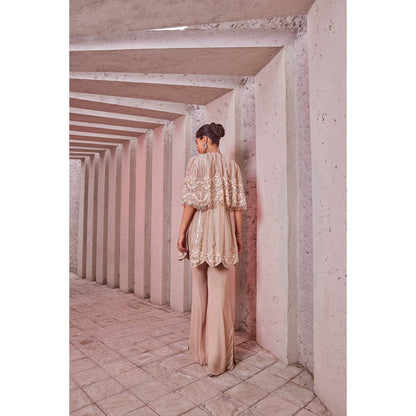 Miku Kumar Pink Sitara Indo Western Tunic with Sharara and Cape (Set of 3)