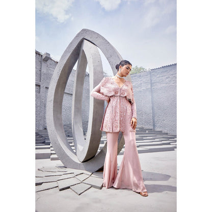 Miku Kumar Pink Raha Indo Western Jacket with Sharara (Set of 2)