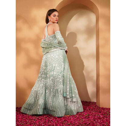 MILU MADAN Green Gown with Dupatta (Set of 2)