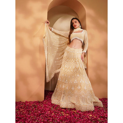 MILU MADAN Beige Lehenga with Blouse and Dupatta (Set of 3)