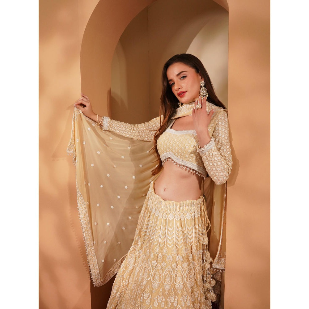 MILU MADAN Beige Lehenga with Blouse and Dupatta (Set of 3)
