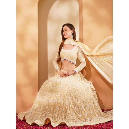 MILU MADAN Beige Lehenga with Blouse and Dupatta (Set of 3)