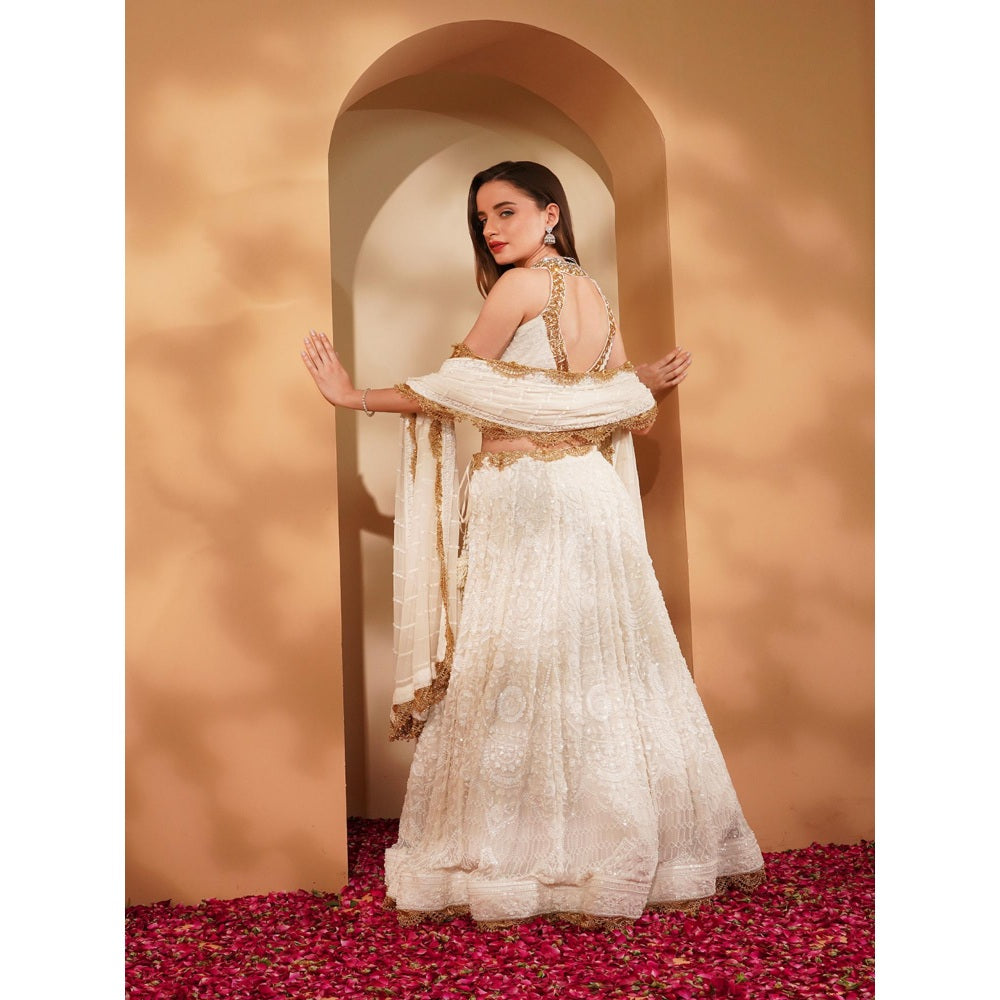 MILU MADAN White Lehenga with Blouse and Dupatta (Set of 3)