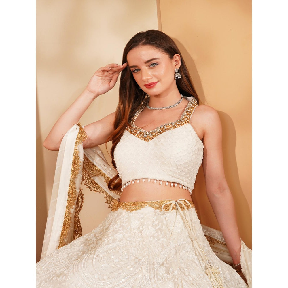 MILU MADAN White Lehenga with Blouse and Dupatta (Set of 3)