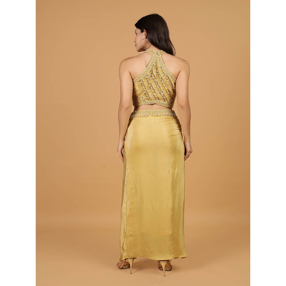 MILU MADAN Gold Sequins Cut dana Pearl Work Blouse with Lehenga and Dupatta