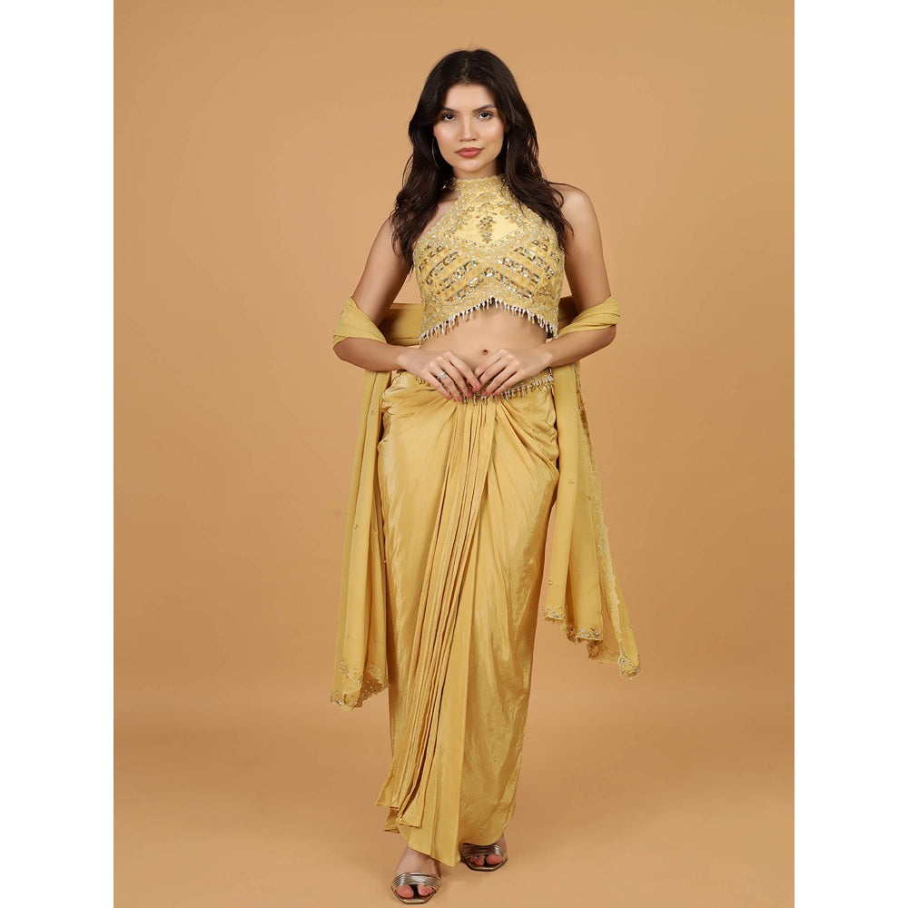 MILU MADAN Gold Sequins Cut dana Pearl Work Blouse with Lehenga and Dupatta
