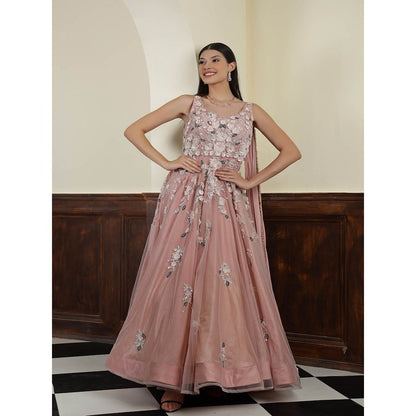 MILU MADAN Nude Pink Net Opaque Sequins Work Gown