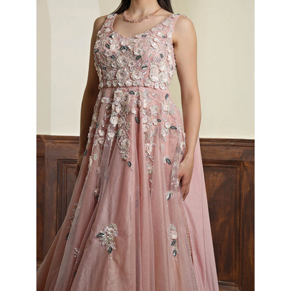 MILU MADAN Nude Pink Net Opaque Sequins Work Gown