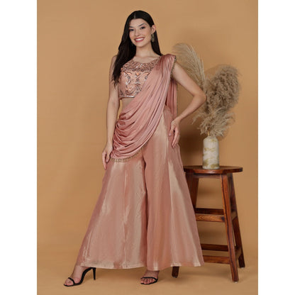 MILU MADAN Tissue Cutdana Nalki Work Blouse with Palazzo and Drape Dupatta