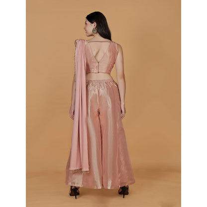 MILU MADAN Tissue Cutdana Nalki Work Blouse with Palazzo and Drape Dupatta