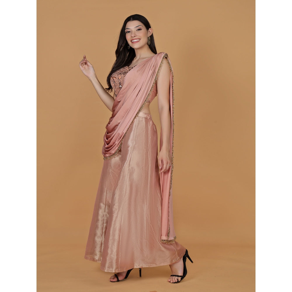 MILU MADAN Tissue Cutdana Nalki Work Blouse with Palazzo and Drape Dupatta