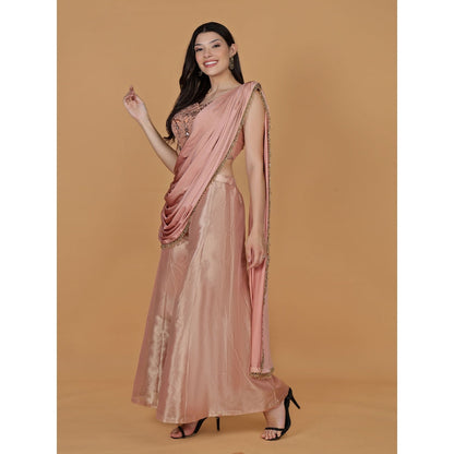 MILU MADAN Tissue Cutdana Nalki Work Blouse with Palazzo and Drape Dupatta