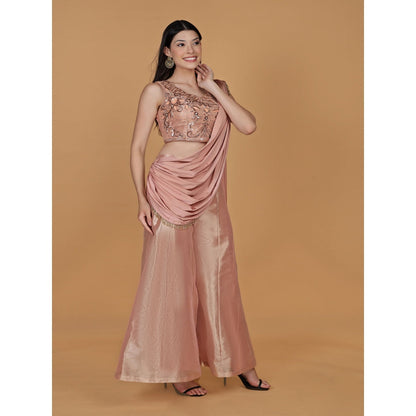 MILU MADAN Tissue Cutdana Nalki Work Blouse with Palazzo and Drape Dupatta