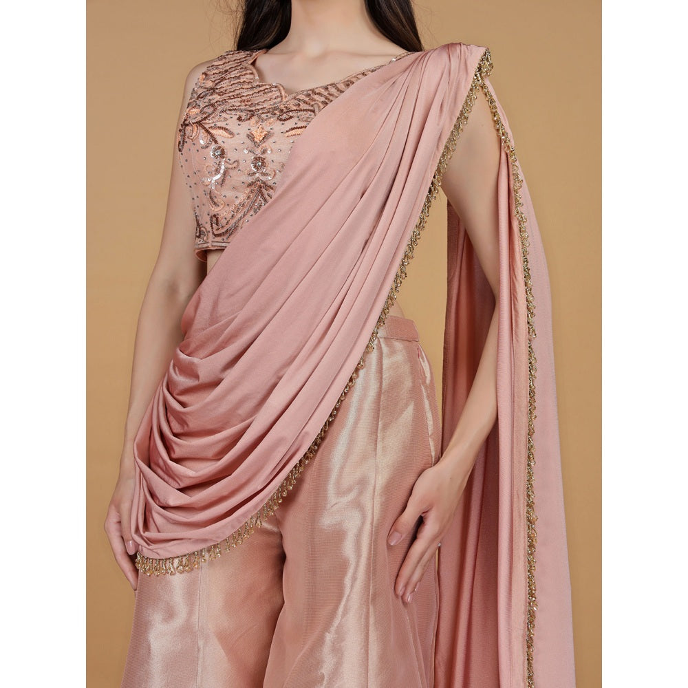 MILU MADAN Tissue Cutdana Nalki Work Blouse with Palazzo and Drape Dupatta