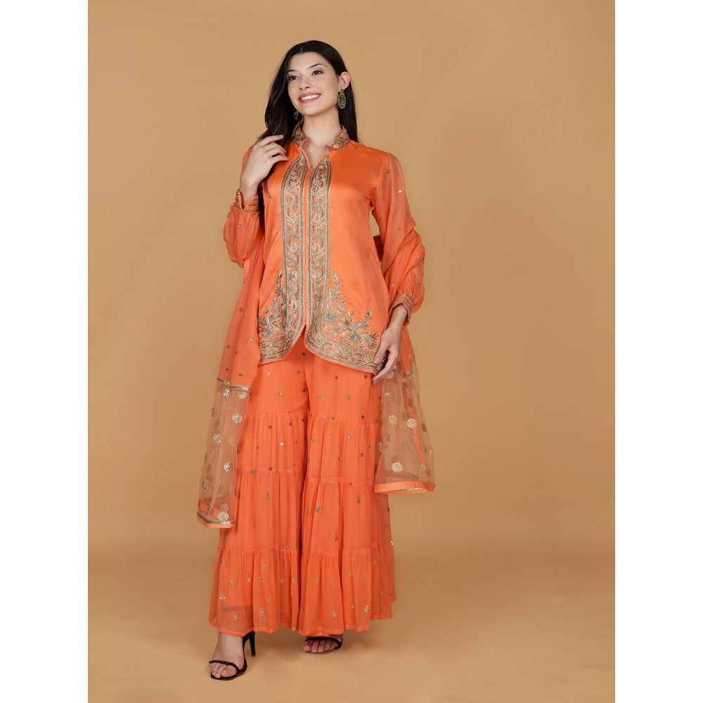 MILU MADAN Orange Chanderi Georgette Dabka Zari Kurti with Sharara and Dupatta