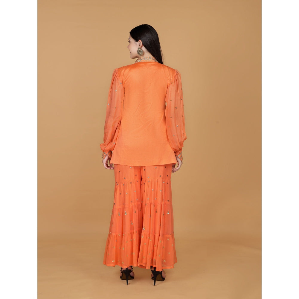 MILU MADAN Orange Chanderi Georgette Dabka Zari Kurti with Sharara and Dupatta