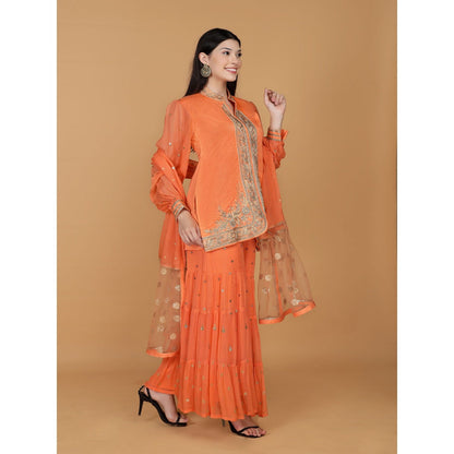 MILU MADAN Orange Chanderi Georgette Dabka Zari Kurti with Sharara and Dupatta