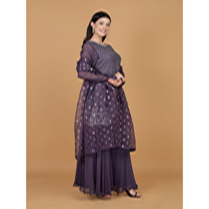 MILU MADAN Dull Purple Silk Georgette Cutdana Kurti with Sharara and Dupatta