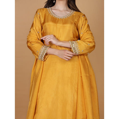 MILU MADAN Mustard Silk Pearl Cutdana Work Kurta with Pant & Dupatta