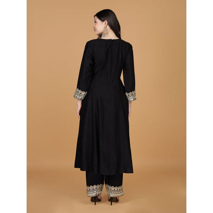 MILU MADAN Black Self Katan Mirror Work Kurta with Palazzo & Dupatta