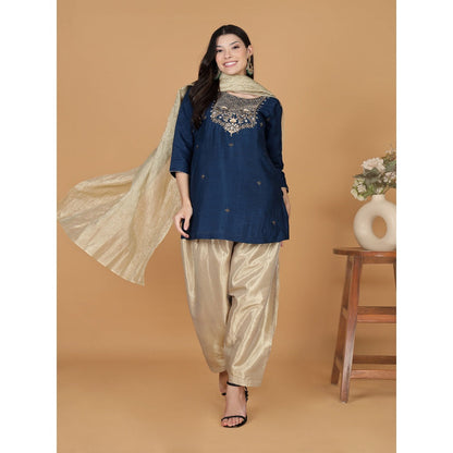 MILU MADAN Persian Blue Sequins Cutdana Kurti with Salwar & Dupatta