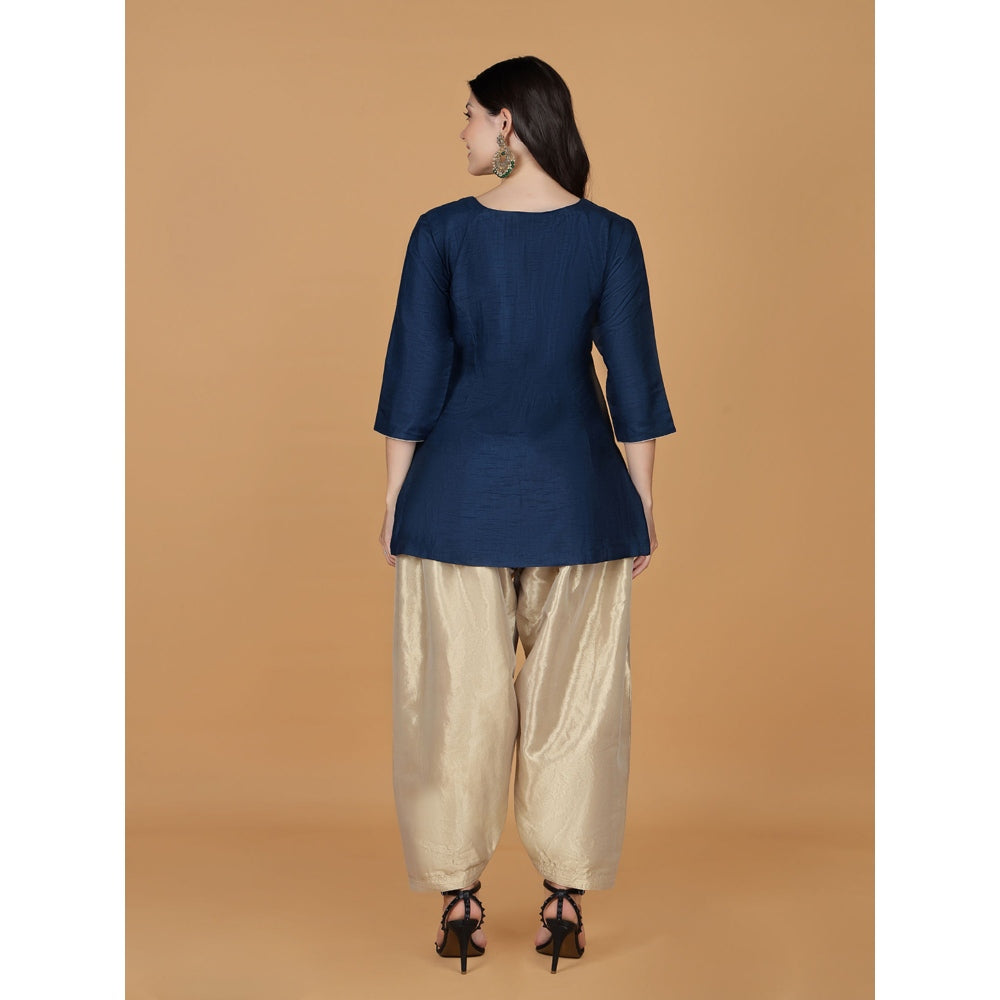 MILU MADAN Persian Blue Sequins Cutdana Kurti with Salwar & Dupatta