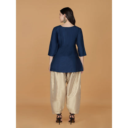 MILU MADAN Persian Blue Sequins Cutdana Kurti with Salwar & Dupatta