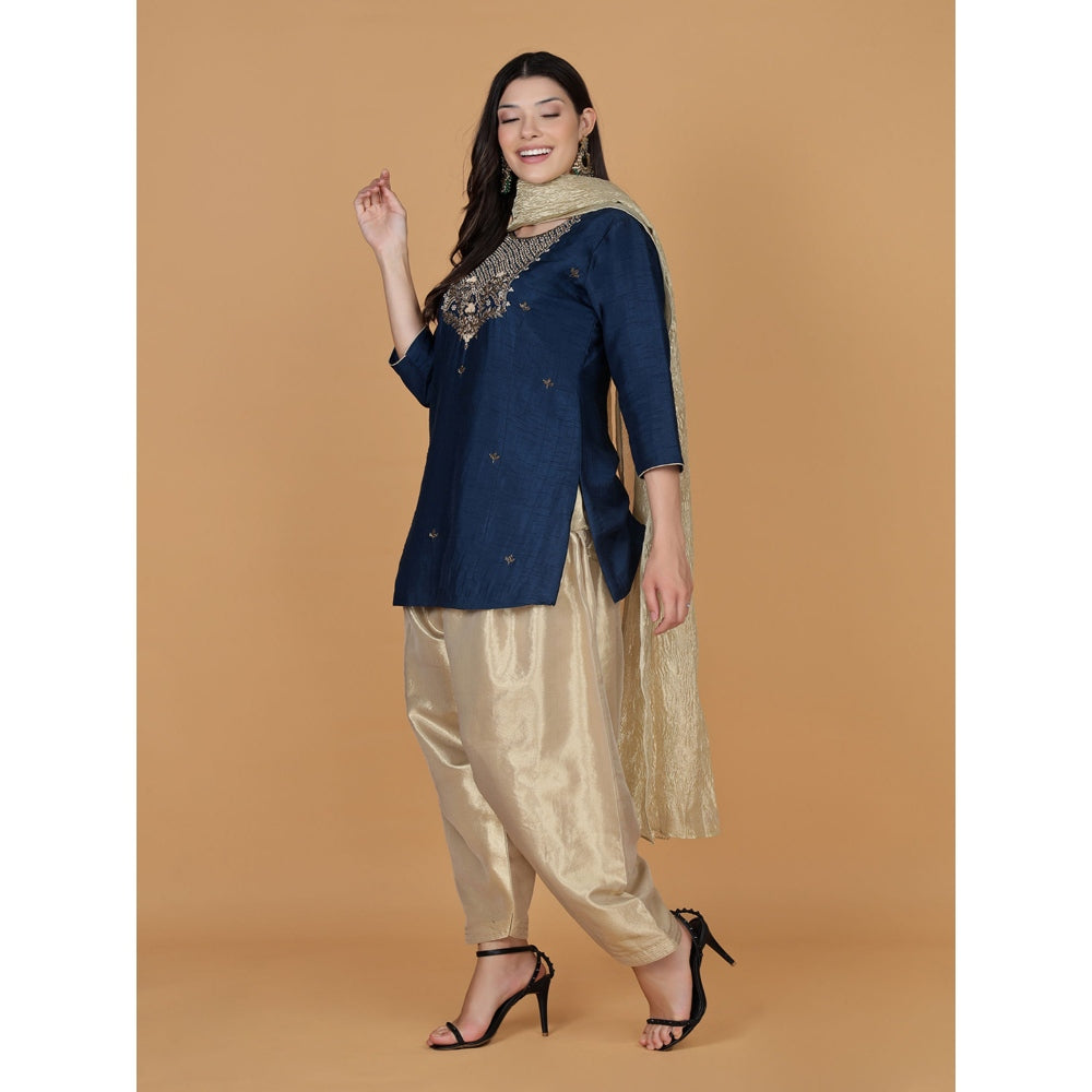 MILU MADAN Persian Blue Sequins Cutdana Kurti with Salwar & Dupatta