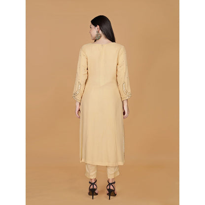 MILU MADAN Beige Georgette Cutdana Work Kurta with Pant & Dupatta