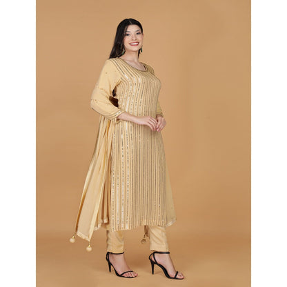 MILU MADAN Beige Georgette Cutdana Work Kurta with Pant & Dupatta