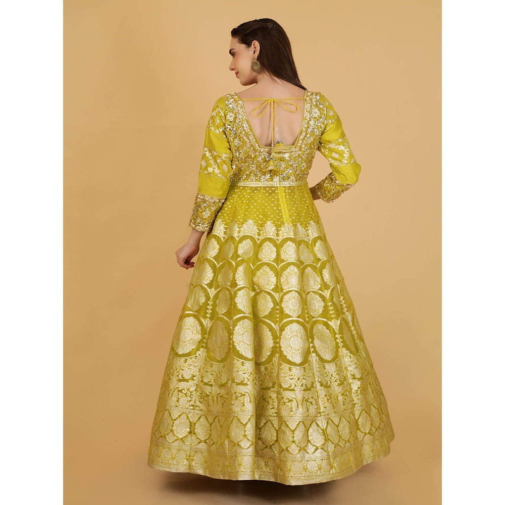 MILU MADAN Lime Green Organza Brocade Lehenga With Kurta And Dupatta