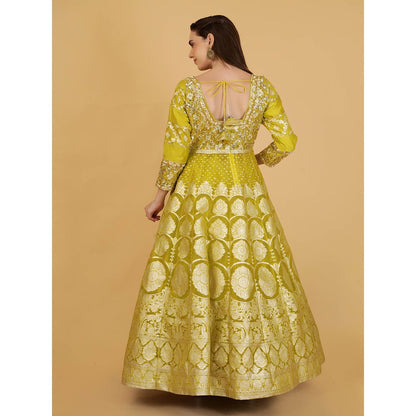 MILU MADAN Lime Green Organza Brocade Lehenga With Kurta And Dupatta