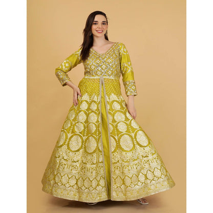 MILU MADAN Lime Green Organza Brocade Lehenga With Kurta And Dupatta