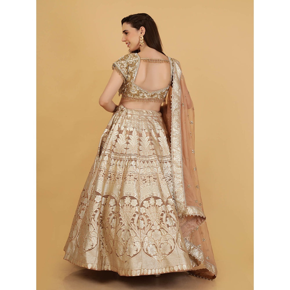 MILU MADAN Mocha Brown Sequin Cut Dana Beadwork Lehenga With Stitched Blouse And Dupatta