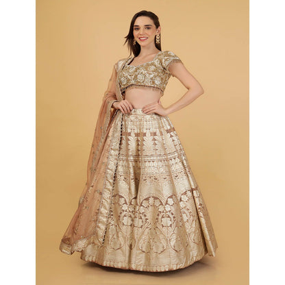 MILU MADAN Mocha Brown Sequin Cut Dana Beadwork Lehenga With Stitched Blouse And Dupatta