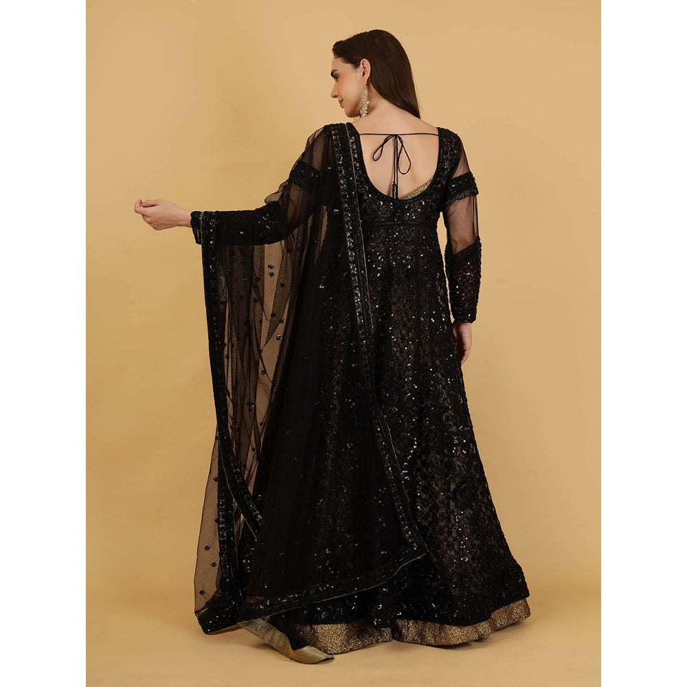 MILU MADAN Black Jacket And Antique Gold Lehenga With Kurta And Dupatta