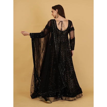 MILU MADAN Black Jacket And Antique Gold Lehenga With Kurta And Dupatta