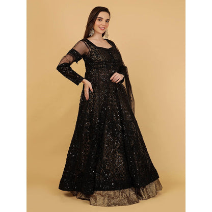 MILU MADAN Black Jacket And Antique Gold Lehenga With Kurta And Dupatta