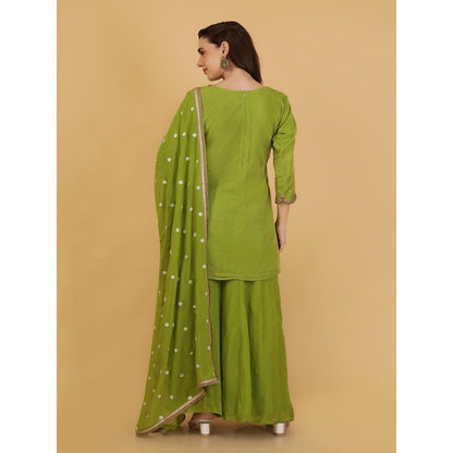 MILU MADAN Leaf Green Beadwork Kurti with Palazzo and Dupatta