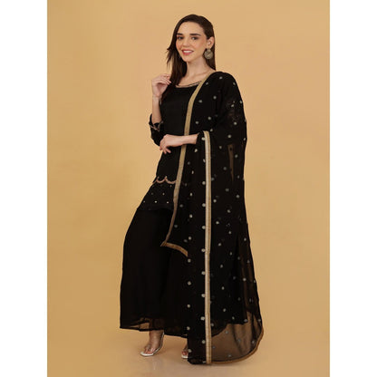 MILU MADAN Black Beadwork Kurti with Palazzo and Dupatta