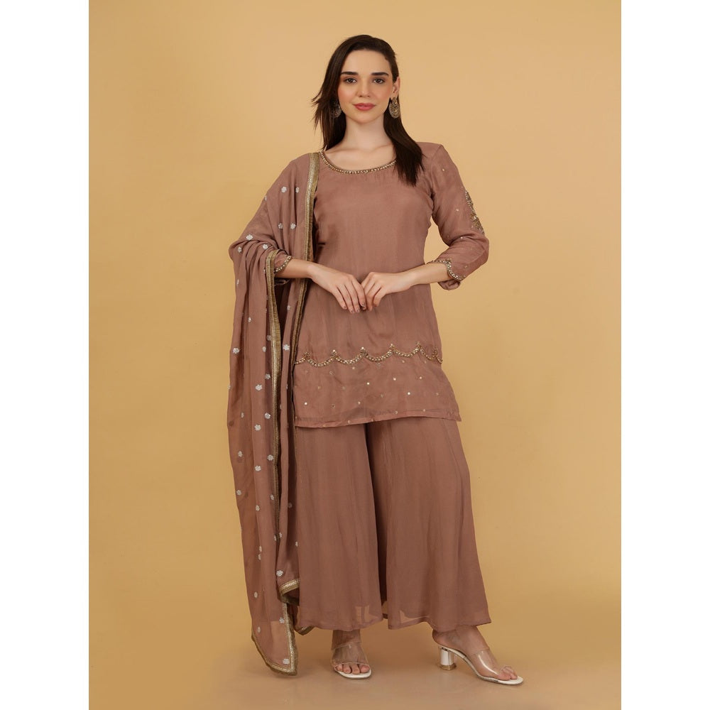MILU MADAN Mocha Mauve Cut Dana Beadwork Kurti with Palazzo and Dupatta