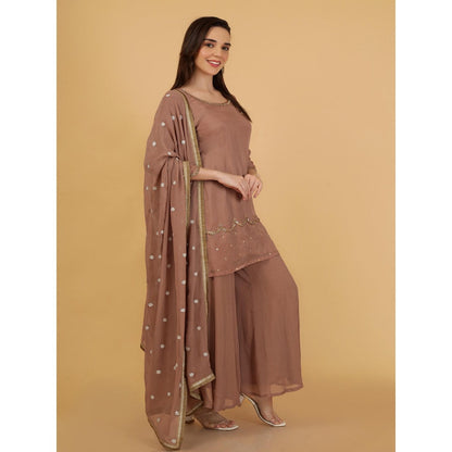MILU MADAN Mocha Mauve Cut Dana Beadwork Kurti with Palazzo and Dupatta